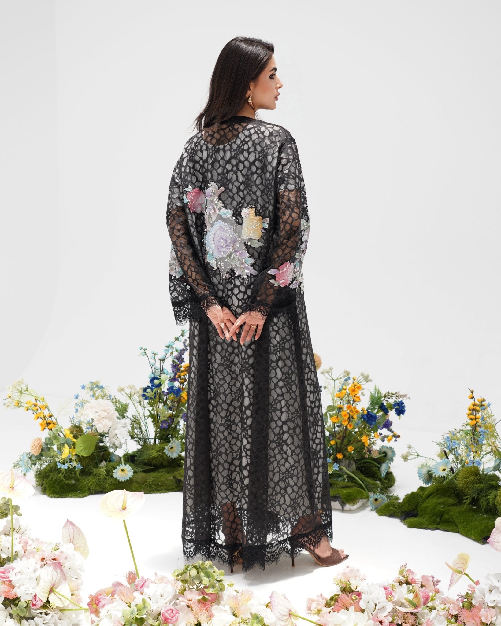 R303 Beautiful Flower Model color Abaya Abaya for Women UAE – Abaya – Rutba Fashion Abaya