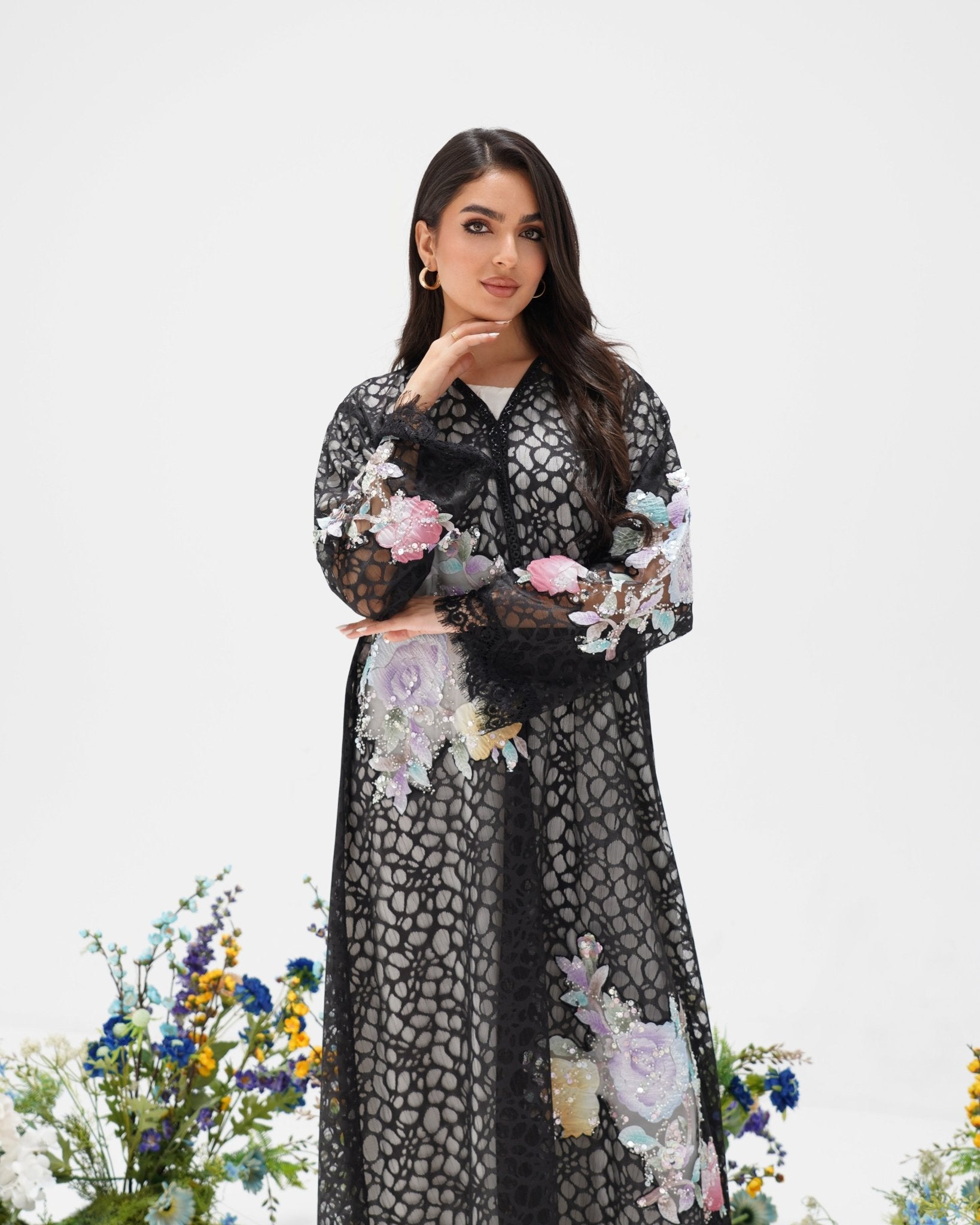 R303 Beautiful Flower Model color Abaya Abaya for Women UAE – Abaya – Rutba Fashion Abaya
