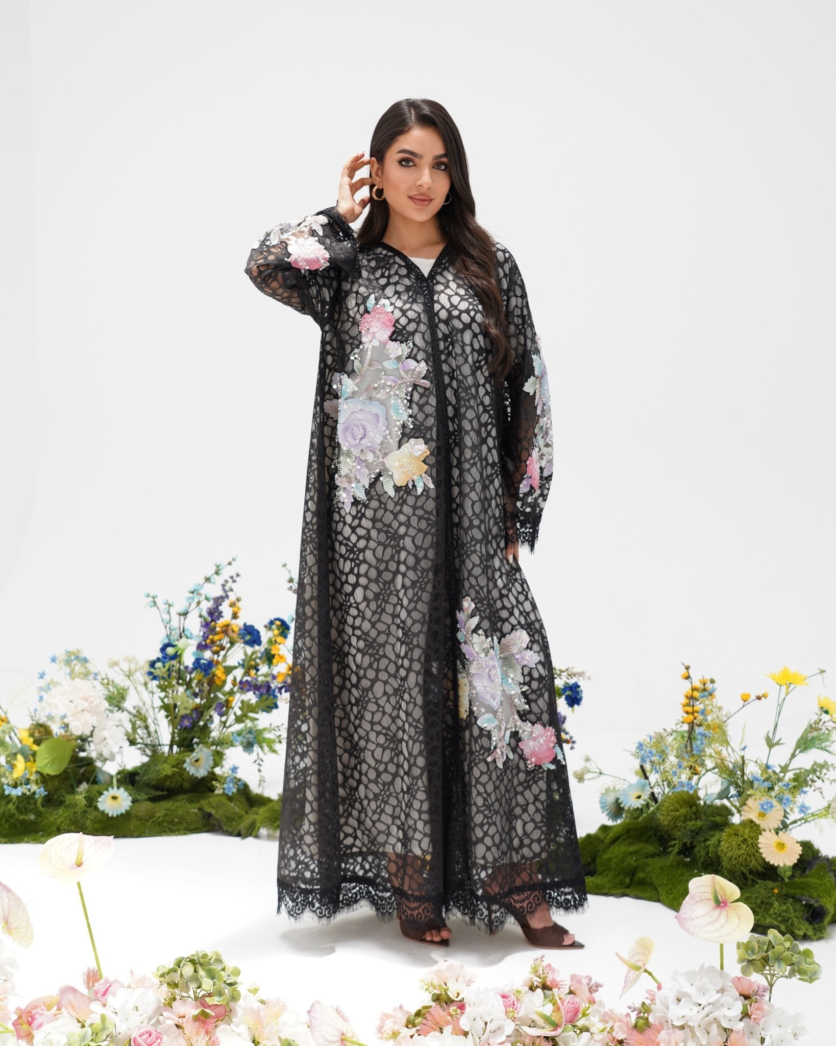 R303 Beautiful Flower Model color Abaya Abaya for Women UAE – Abaya – Rutba Fashion Abaya