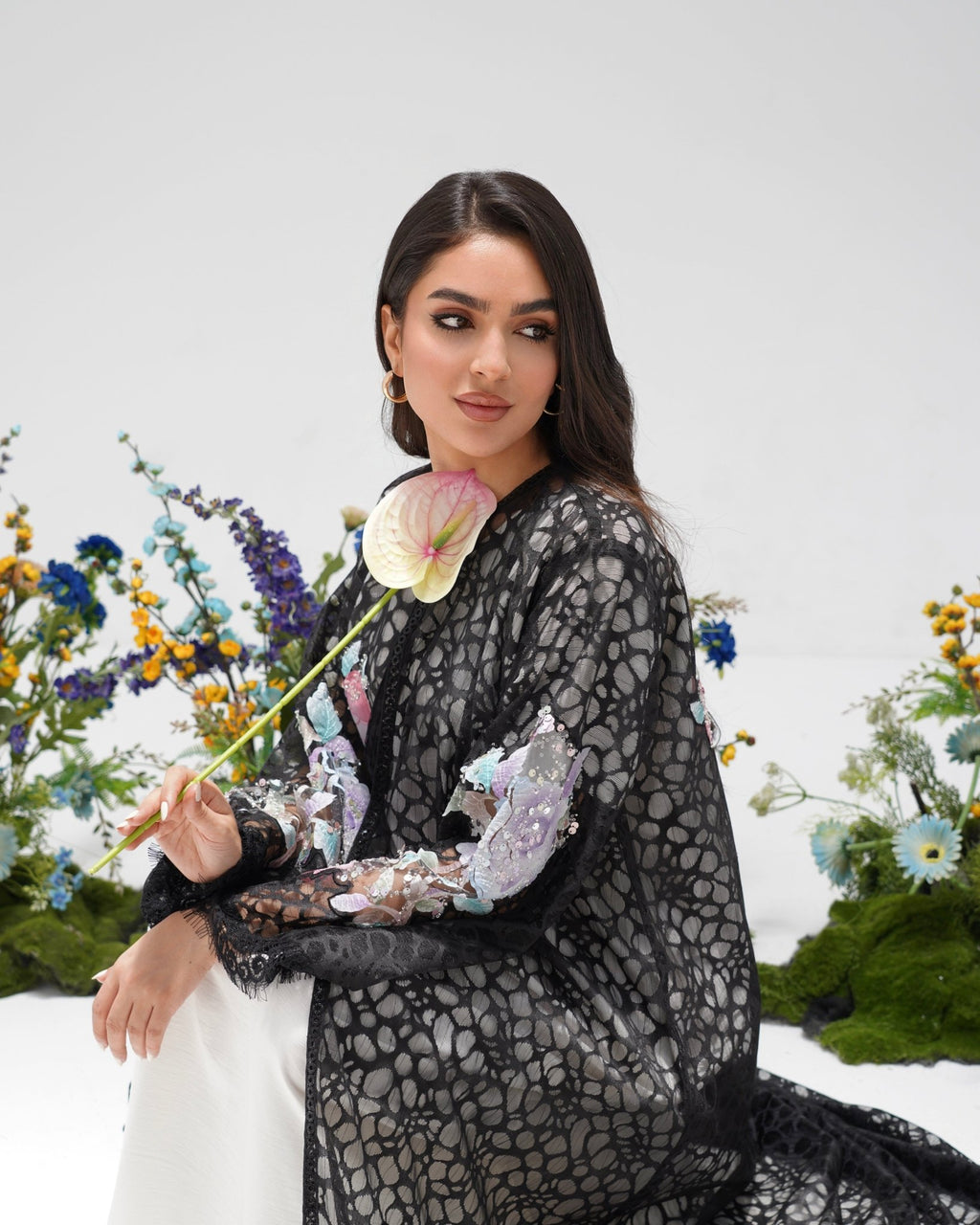 R303 Beautiful Flower Model color Abaya Abaya for Women UAE – Abaya – Rutba Fashion Abaya