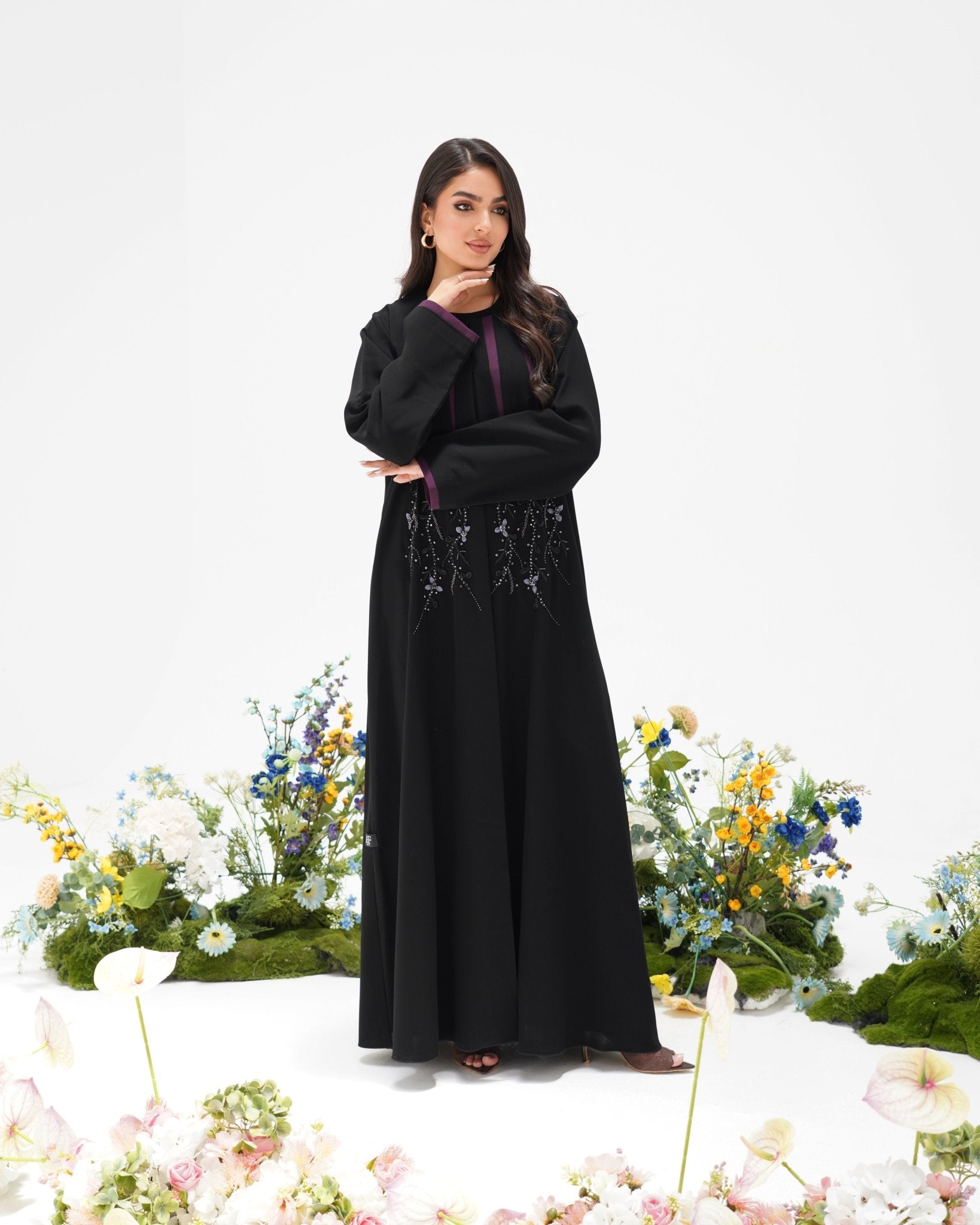R304 New Fashionable Colour full leaf Handmade Beads work Black Abaya Abaya for Women UAE – Abaya – Rutba Fashion Abaya