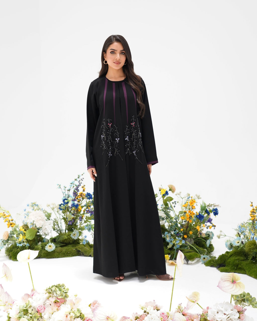 R304 New Fashionable Colour full leaf Handmade Beads work Black Abaya Abaya for Women UAE – Abaya – Rutba Fashion Abaya