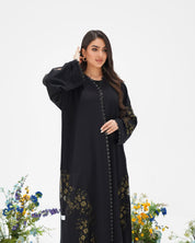 R305 Golden francy sequence lace Classic Black Abaya Abaya for Women UAE – Abaya – Rutba Fashion Abaya