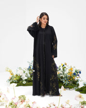 R305 Golden francy sequence lace Classic Black Abaya Abaya for Women UAE – Abaya – Rutba Fashion Abaya