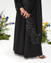 R306 Modern laser cut silver Ari with Beads work Black Abaya Abaya for Women UAE – Abaya – Rutba Fashion Abaya
