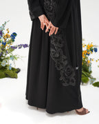 R306 Modern laser cut silver Ari with Beads work Black Abaya Abaya for Women UAE – Abaya – Rutba Fashion Abaya