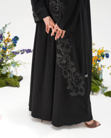 R306 Modern laser cut silver Ari with Beads work Black Abaya Abaya for Women UAE – Abaya – Rutba Fashion Abaya