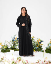 R306 Modern laser cut silver Ari with Beads work Black Abaya Abaya for Women UAE – Abaya – Rutba Fashion Abaya