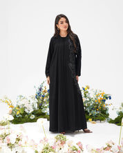 R306 Modern laser cut silver Ari with Beads work Black Abaya Abaya for Women UAE – Abaya – Rutba Fashion Abaya
