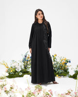 R306 Modern laser cut silver Ari with Beads work Black Abaya Abaya for Women UAE – Abaya – Rutba Fashion Abaya
