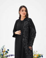 R306 Modern laser cut silver Ari with Beads work Black Abaya Abaya for Women UAE – Abaya – Rutba Fashion Abaya