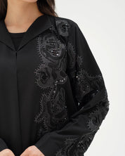 R306 Modern laser cut silver Ari with Beads work Black Abaya Abaya for Women UAE – Abaya – Rutba Fashion Abaya