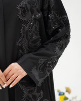 R306 Modern laser cut silver Ari with Beads work Black Abaya Abaya for Women UAE – Abaya – Rutba Fashion Abaya