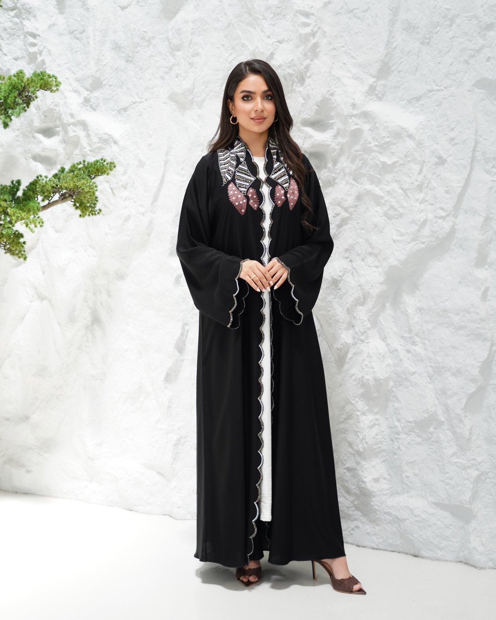 R308 Fashionable Designer Black Abaya colorful embroidery with Beads work Abaya for Women UAE – Abaya – Rutba Fashion Abaya