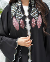 R308 Fashionable Designer Black Abaya colorful embroidery with Beads work Abaya for Women UAE – Abaya – Rutba Fashion Abaya