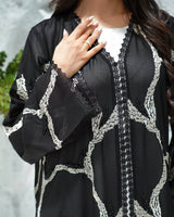 R309 Exclusively Designed with Base embroidery and handmade beads work Black and off- white contrast Abaya Abaya for Women UAE – Abaya – Rutba Fashion Abaya