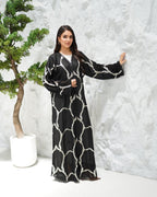 R309 Exclusively Designed with Base embroidery and handmade beads work Black and off- white contrast Abaya Abaya for Women UAE – Abaya – Rutba Fashion Abaya