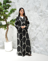 R309 Exclusively Designed with Base embroidery and handmade beads work Black and off- white contrast Abaya Abaya for Women UAE – Abaya – Rutba Fashion Abaya
