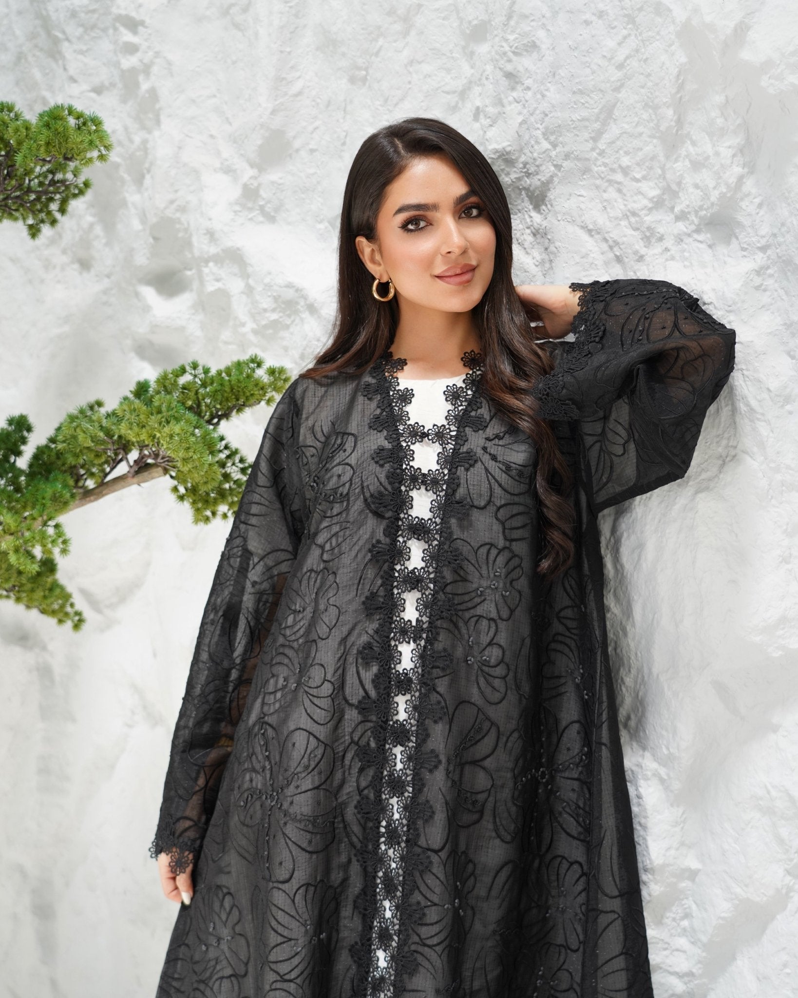 R310 exclusive Flower embroidery Organza Black Abaya Abaya for Women UAE – Abaya – Rutba Fashion Abaya