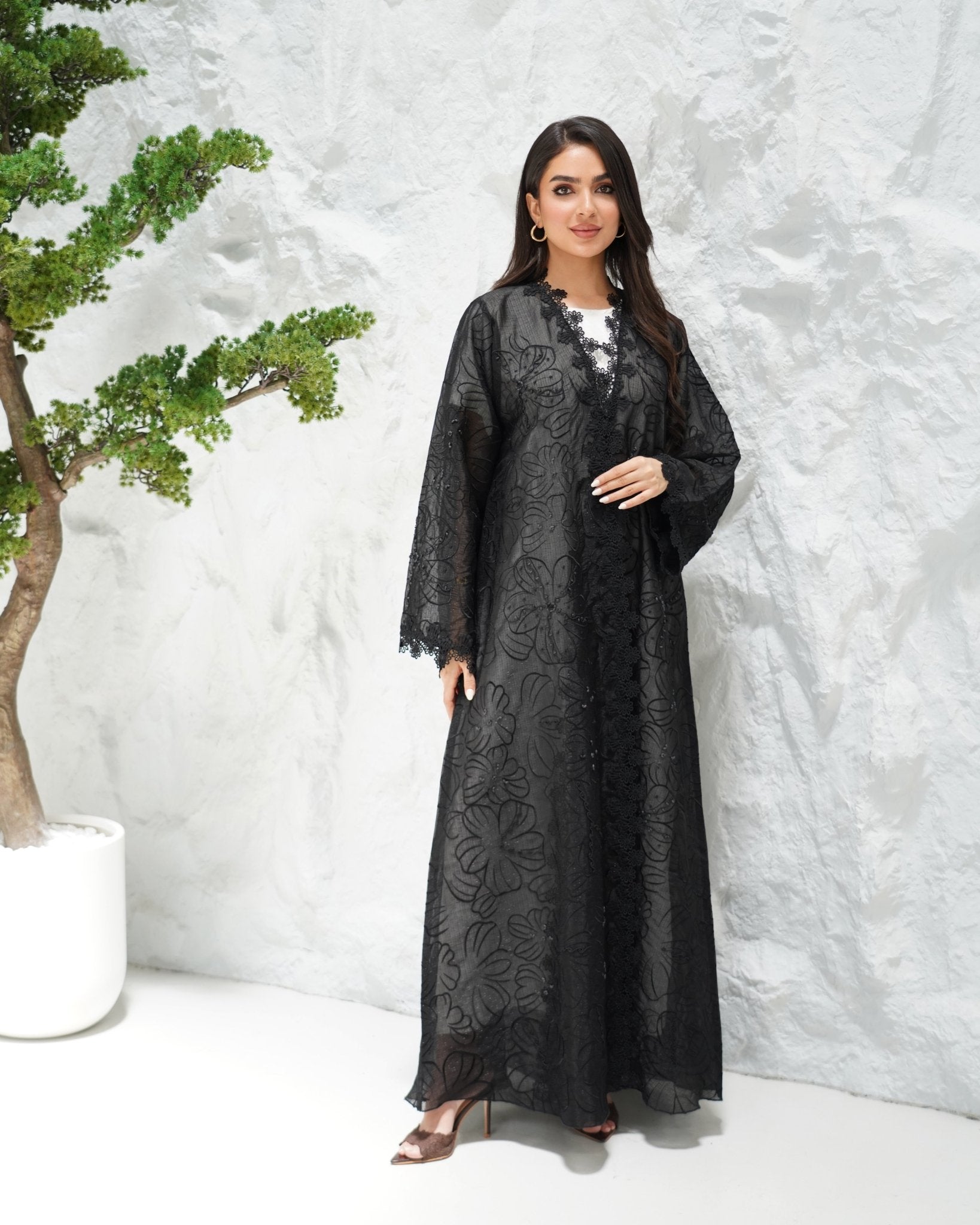 R310 exclusive Flower embroidery Organza Black Abaya Abaya for Women UAE – Abaya – Rutba Fashion Abaya