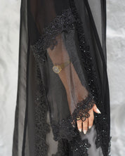 R311 Beautiful Flower Dantel Abaya with stone work Abaya for Women UAE – Abaya – Rutba Fashion Abaya