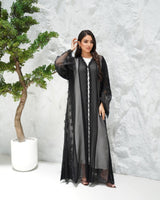 R311 Beautiful Flower Dantel Abaya with stone work Abaya for Women UAE – Abaya – Rutba Fashion Abaya