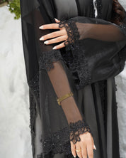 R311 Beautiful Flower Dantel Abaya with stone work Abaya for Women UAE – Abaya – Rutba Fashion Abaya