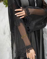 R311 Beautiful Flower Dantel Abaya with stone work Abaya for Women UAE – Abaya – Rutba Fashion Abaya