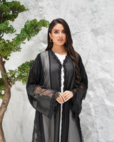 R311 Beautiful Flower Dantel Abaya with stone work Abaya for Women UAE – Abaya – Rutba Fashion Abaya