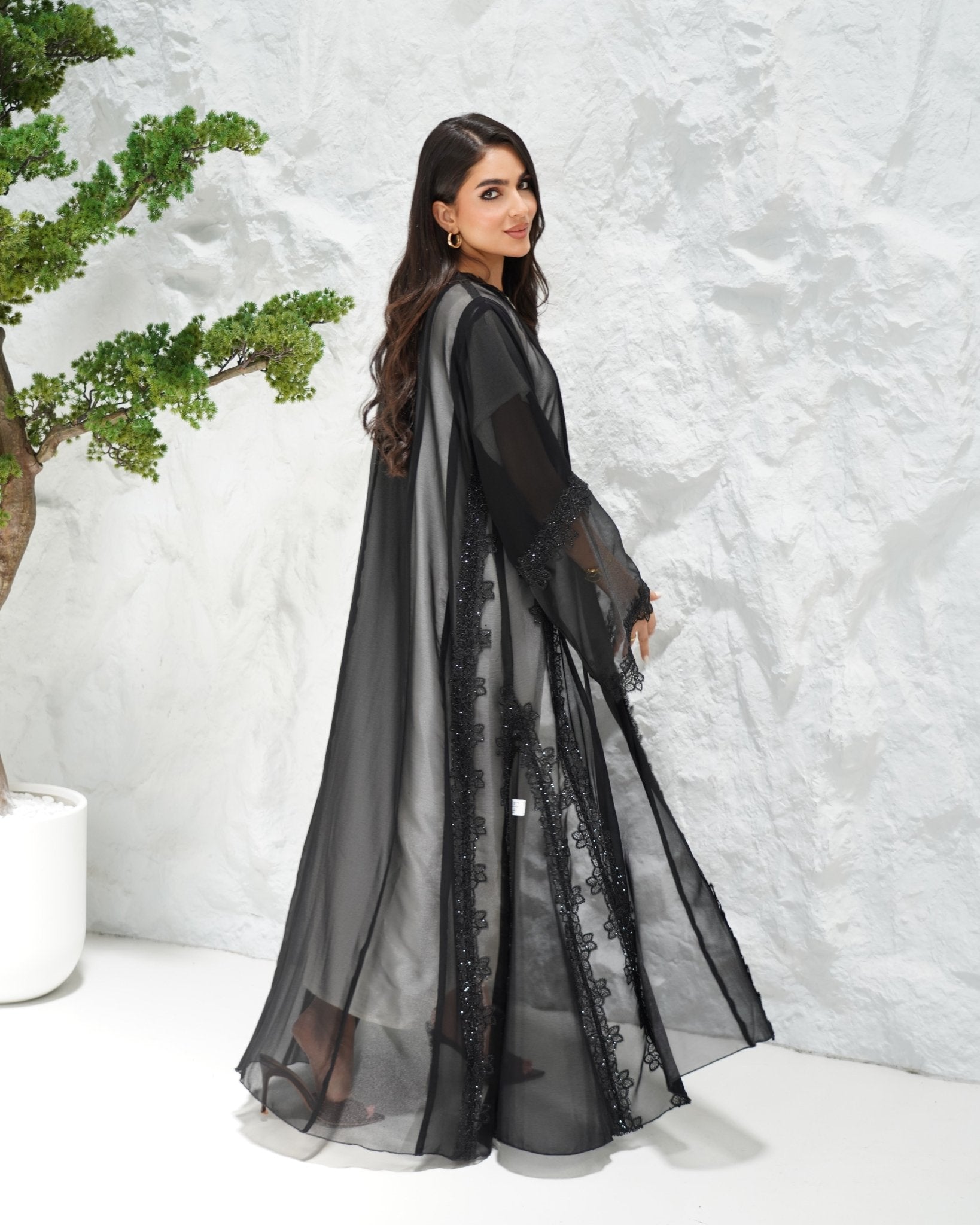 R311 Beautiful Flower Dantel Abaya with stone work Abaya for Women UAE – Abaya – Rutba Fashion Abaya