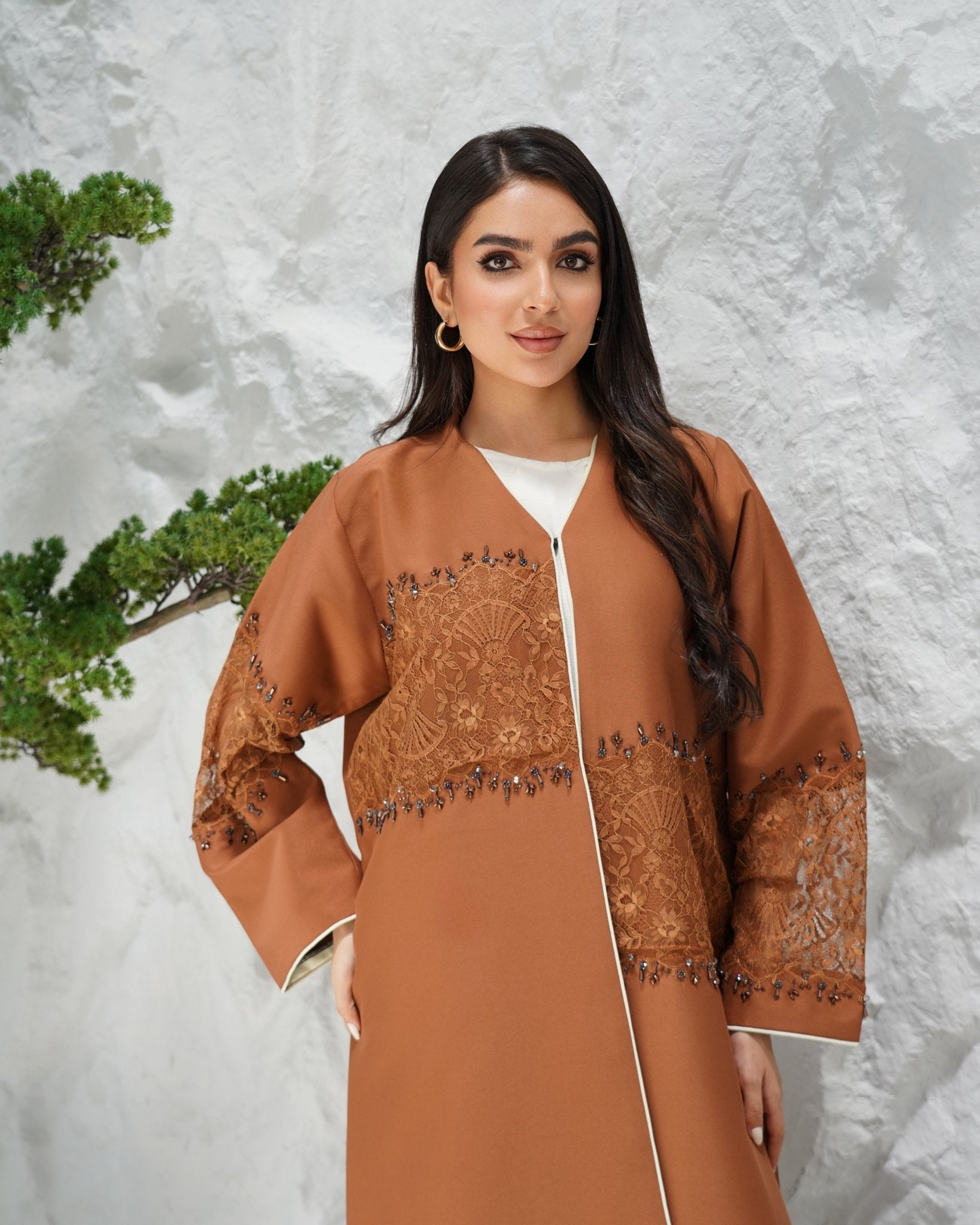 R312 Francy lace with rainbow colored beads color Abaya Abaya for Women UAE – Abaya – Rutba Fashion Abaya