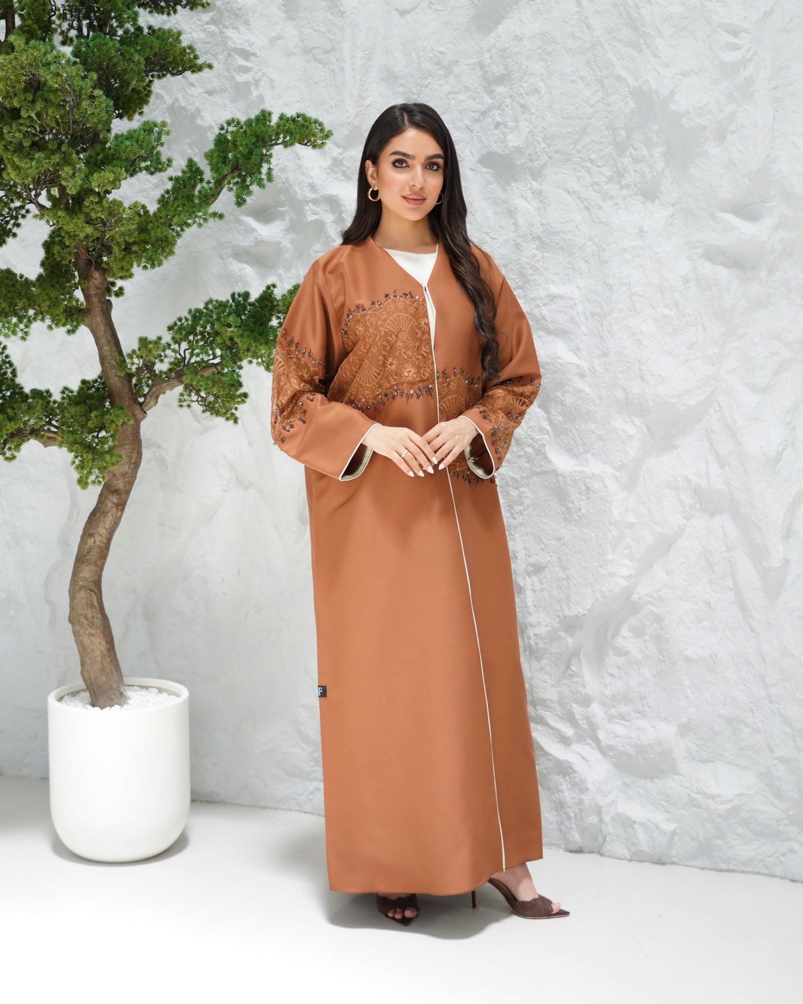R312 Francy lace with rainbow colored beads color Abaya Abaya for Women UAE – Abaya – Rutba Fashion Abaya