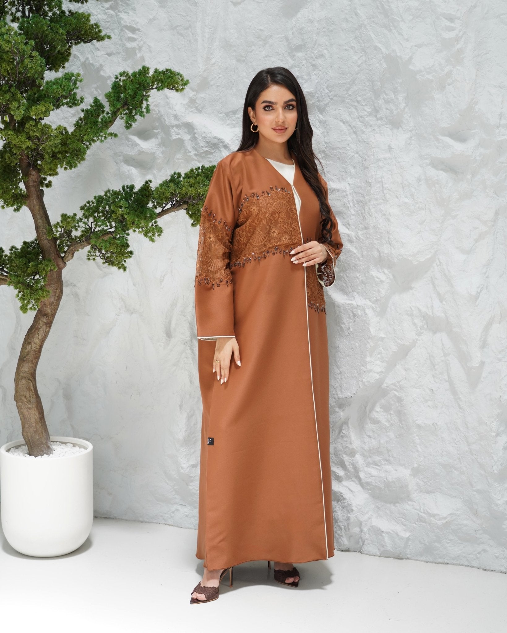 R312 Francy lace with rainbow colored beads color Abaya Abaya for Women UAE – Abaya – Rutba Fashion Abaya