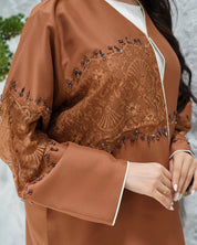 R312 Francy lace with rainbow colored beads color Abaya Abaya for Women UAE – Abaya – Rutba Fashion Abaya