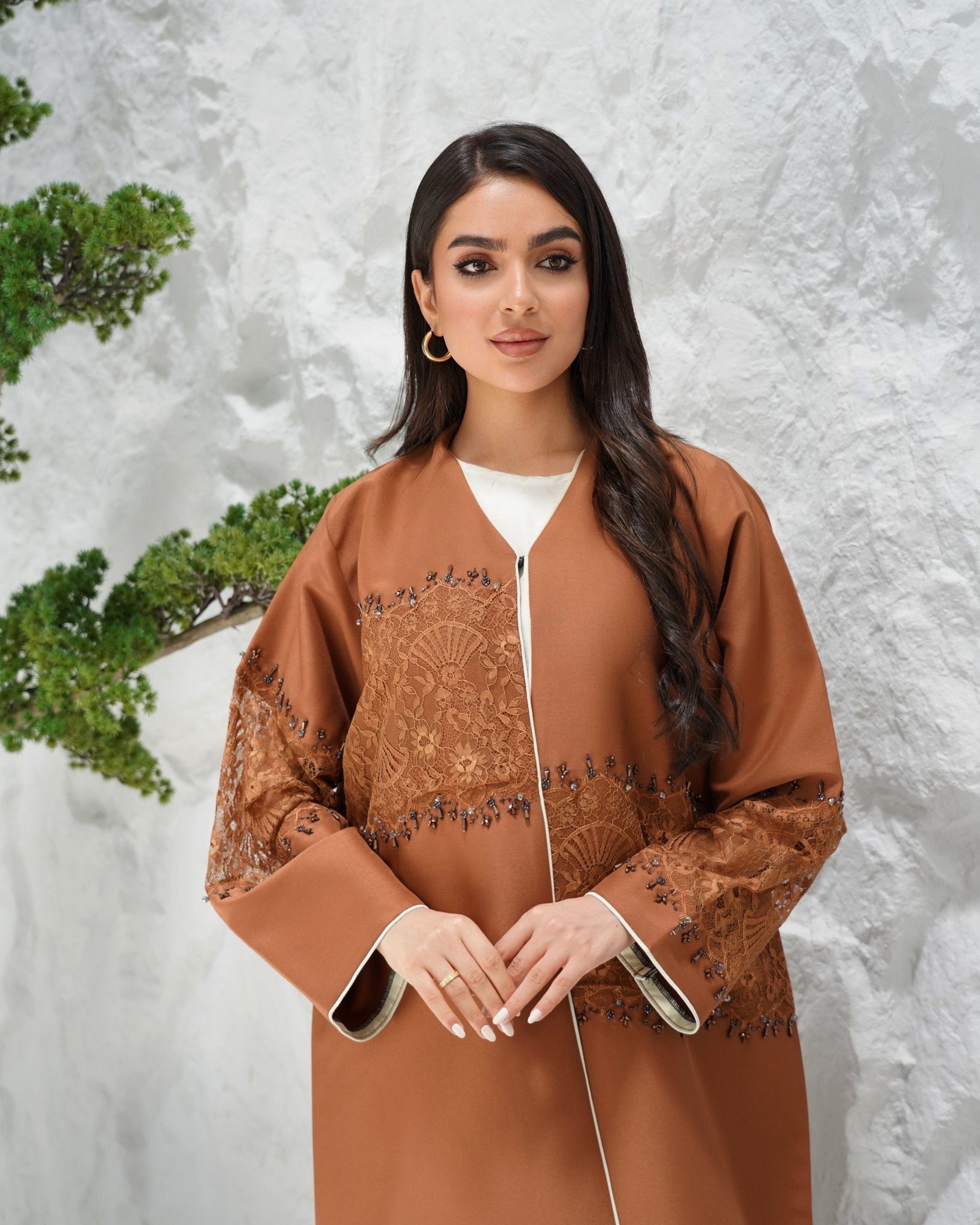 R312 Francy lace with rainbow colored beads color Abaya Abaya for Women UAE – Abaya – Rutba Fashion Abaya