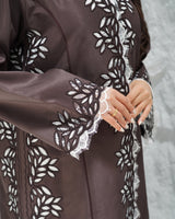 R313 Beautiful Lezar cut Brown elegant Designer Abaya Abaya for Women UAE – Abaya – Rutba Fashion Abaya