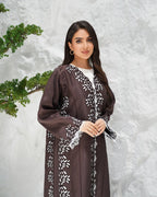 R313 Beautiful Lezar cut Brown elegant Designer Abaya Abaya for Women UAE – Abaya – Rutba Fashion Abaya