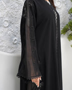 R319 Classic Black Abaya with New Frem Lace and Beads work Abaya for Women UAE – Abaya – Rutba Fashion Abaya