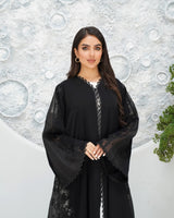 R319 Classic Black Abaya with New Frem Lace and Beads work Abaya for Women UAE – Abaya – Rutba Fashion Abaya