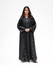 R323 Black Floral Lace Beaded Abaya Abaya for Women UAE – Abaya – Rutba Fashion Abaya