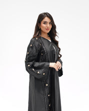 R323 Black Floral Lace Beaded Abaya Abaya for Women UAE – Abaya – Rutba Fashion Abaya