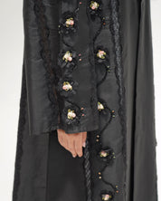 R323 Black Floral Lace Beaded Abaya Abaya for Women UAE – Abaya – Rutba Fashion Abaya