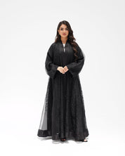 R324 Black Abaya with Floral Embroidery & Damaru Bead Handwork Abaya for Women UAE – Abaya – Rutba Fashion Abaya