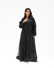 R324 Black Abaya with Floral Embroidery & Damaru Bead Handwork Abaya for Women UAE – Abaya – Rutba Fashion Abaya
