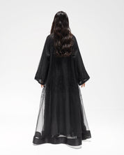 R324 Black Abaya with Floral Embroidery & Damaru Bead Handwork Abaya for Women UAE – Abaya – Rutba Fashion Abaya