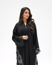 R325 Black LaserCut Floral Embroidery Lace Abaya Abaya for Women UAE – Abaya – Rutba Fashion Abaya
