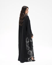 R325 Black LaserCut Floral Embroidery Lace Abaya Abaya for Women UAE – Abaya – Rutba Fashion Abaya