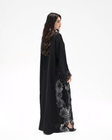 R325 Black LaserCut Floral Embroidery Lace Abaya Abaya for Women UAE – Abaya – Rutba Fashion Abaya