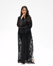 R325 Black LaserCut Floral Embroidery Lace Abaya Abaya for Women UAE – Abaya – Rutba Fashion Abaya
