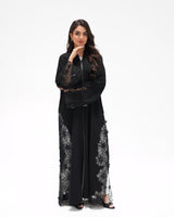 R325 Black LaserCut Floral Embroidery Lace Abaya Abaya for Women UAE – Abaya – Rutba Fashion Abaya